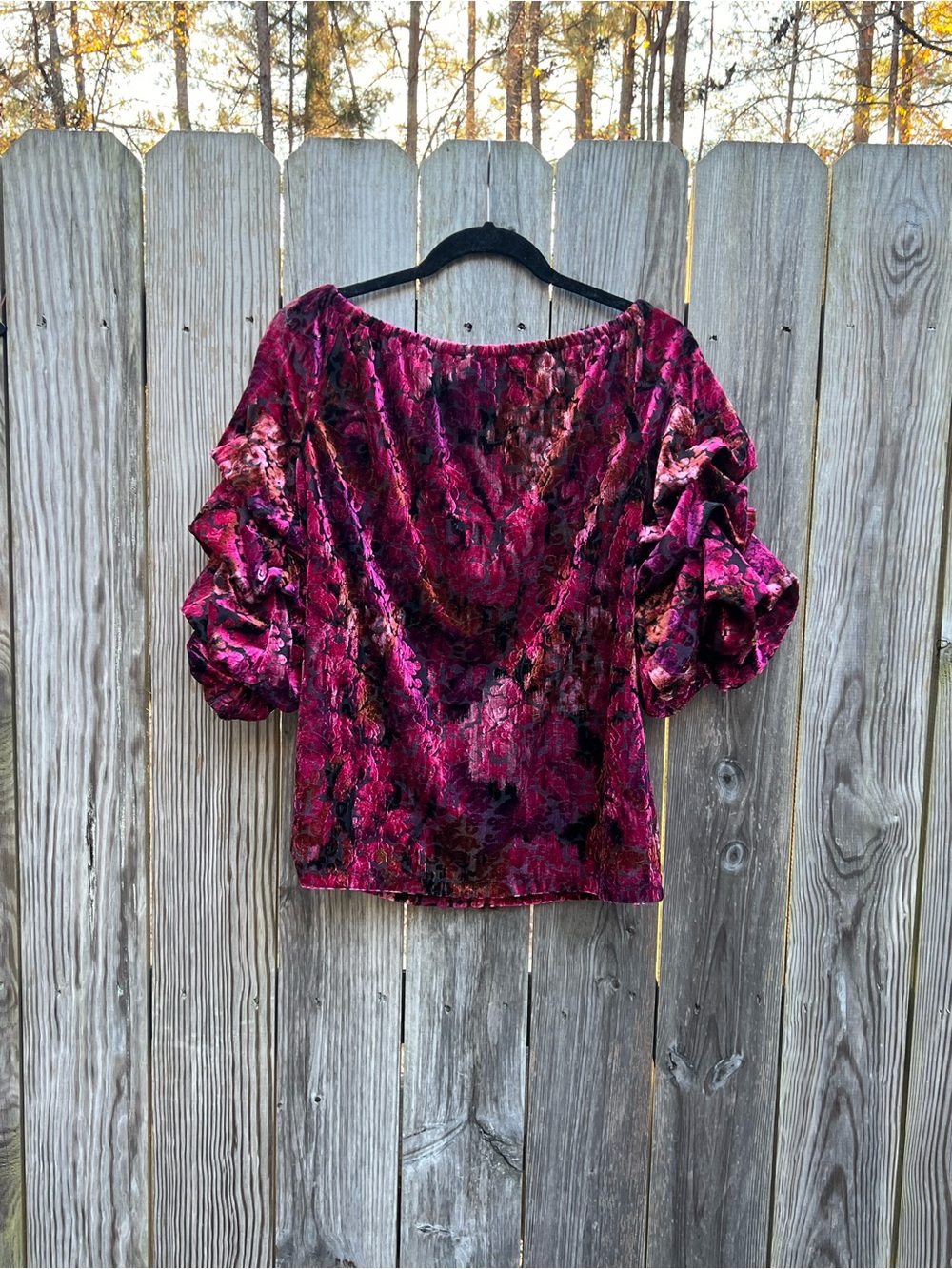 Coco Bianco Pink Ruffle Sleeve Blouse Burnout Velvet Top Women's Medium - Picture 8 of 10